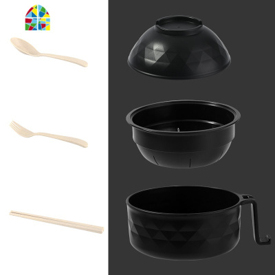 泡面碗带盖可沥水家用汤碗筷套装单个学生宿舍方便面饭盒大号 FENGHOU 蓝色+筷+勺+叉