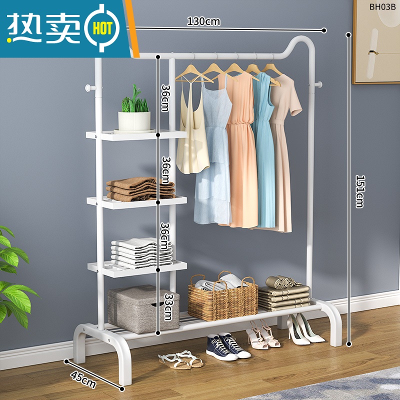 敬平衣架落地立式挂衣架卧室晾衣架家用简易单杆衣帽架衣架杆衣服挂架 130cm旗舰猫头款+优雅白[置物网+侧三层网]