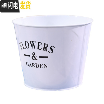 三维工匠田园复古做旧花盆铁皮桶花桶铁艺鲜花铁桶花店装饰摆件养花筒 B款白色 大花盆容器