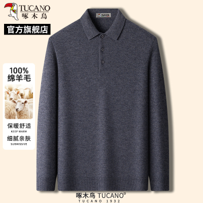 啄木鸟冬季新款男士纯羊毛针织衫中老年爸爸装保暖毛衣休闲上衣C