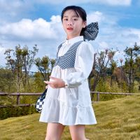 [1件3折]秋季新款女童长袖连衣裙撞色格子百搭连衣裙假两件衬衫裙