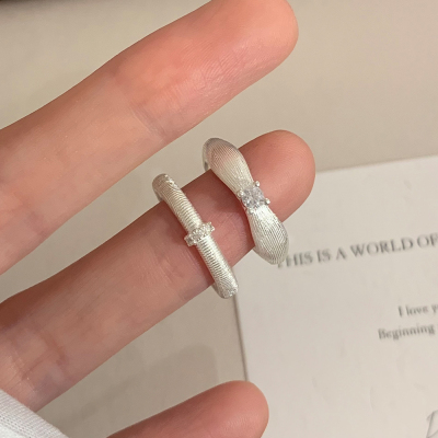 纯银拉丝锆石叠戴戒指高级感轻奢时尚食指戒个性配饰2025新款送女朋友老婆情人节七夕生日礼物