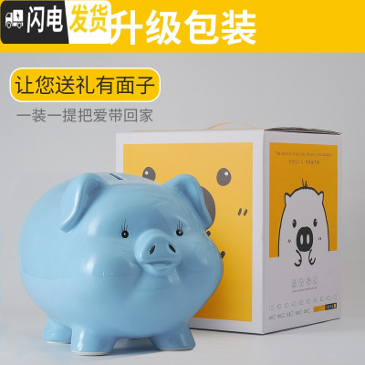 三维工匠陶瓷存钱罐儿童不可取只进不出大人用家用储蓄罐纸币硬币两用网红 一号蓝9寸只进不出礼盒装
