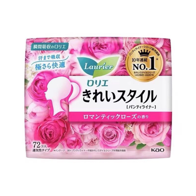 日本原装进口花王乐而雅棉柔轻薄超通透卫生护垫72枚日用卫生巾干净清爽自在透气 玫瑰香型