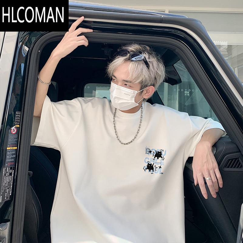 HLCOMAN闪电猫印花短袖t恤男夏季新款宽松大码男生上衣