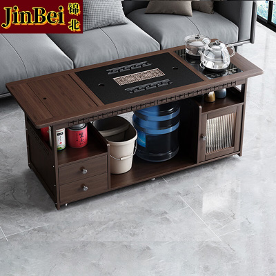 锦北 移动茶台家用竹木小茶桌烧水壶一体简约现代功夫茶几120长乌金石玻璃全自动电器