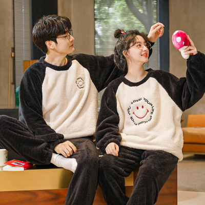 情侣睡衣女款春秋冬季珊瑚绒加厚加绒保暖一男士一女士家居服套装