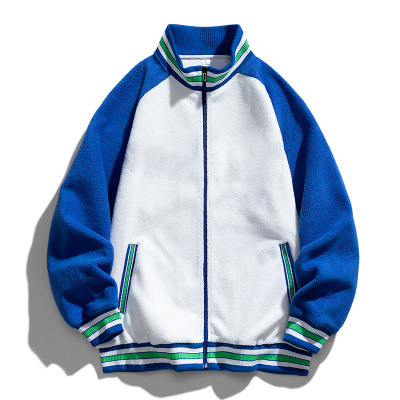 加厚开衫卫衣男秋冬季潮牌情侣装拼色宽松拉链立领奥粒绒保暖外套_1