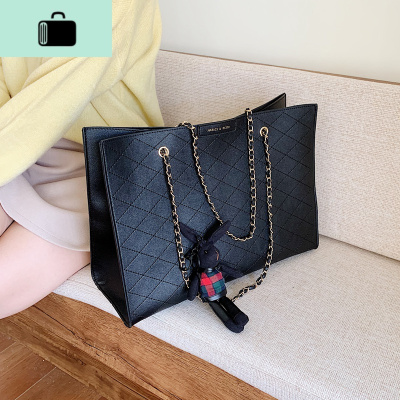 简约复古大容量单肩包女包2020新款潮韩版百搭菱格链条时尚托特包NEW LAKE女斜挎包