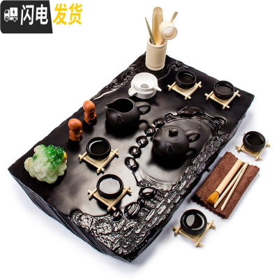 三维工匠全套茶具套装家用功夫茶具紫砂佛盘白瓷茶杯茶海茶壶大小泡茶套装 大富荷塘月色茶盘套装 20件