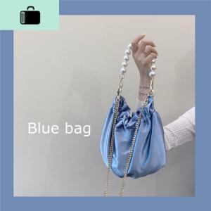 包包女2020夏丝绸面料珍珠手提包凹造型褶皱链条云朵包单肩斜挎包NEW LAKE 雾蓝女斜挎包 雾蓝
