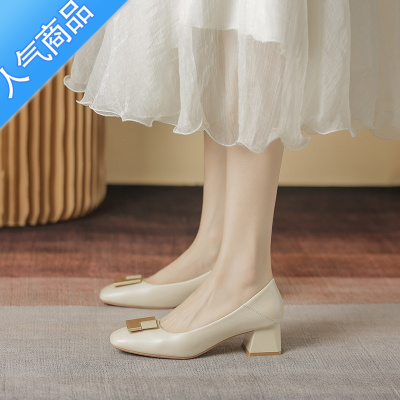 SUNTEK仙女鞋温柔单鞋配裙子法式浅口高跟鞋面试鞋通勤软皮不累脚工作鞋