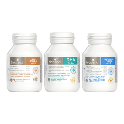 3件装|佰澳朗德(Bio Island)婴幼儿鱼油1瓶+婴幼儿DHA海藻油1瓶+婴幼儿乳钙1瓶