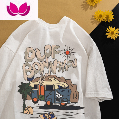 七斓美式复古短袖t恤男潮牌宽松百搭趣味印花情侣半袖夏季圆领体恤衫