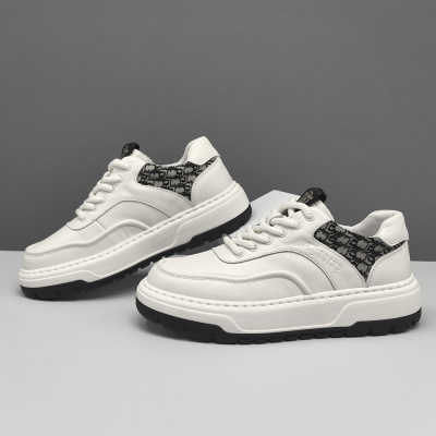 男生头层牛皮厚底板鞋男款潮鞋真皮欧洲站男鞋男士高端运动休闲鞋