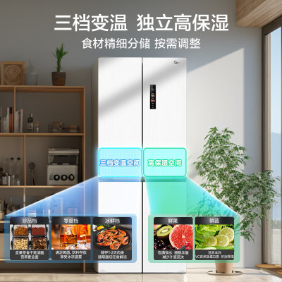 美的(Midea)457L 一级能效风冷无霜 纯平全嵌十字四开门冰箱 MR-457WUSPZE