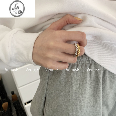 JiMi金银两色选加粗麻花高电镀金戒指指环男女情侣韩国欧美简约ins