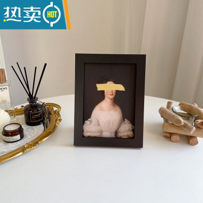 敬平ins风简约艺术画相框7寸桌面摆件卧室装饰画家居背景装饰品可挂墙 黑色相框+蒙眼油画 7寸