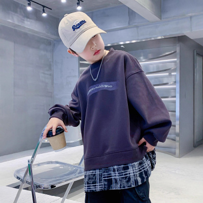 男童假两件加绒卫衣秋冬新款男孩打底衫痞帅儿童衣服冬季加厚