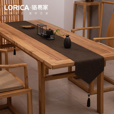 新中式桌旗禅意色棉麻茶几餐桌布日式长条北欧现代简约五斗柜布 平织-咖色 33*120cm(适用桌长0.7米-0.8米)
