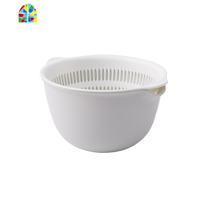 创意日式双层洗菜盆客厅水果盘家用小号塑料菜篮子洗菜篮 FENGHOU 大号浅灰