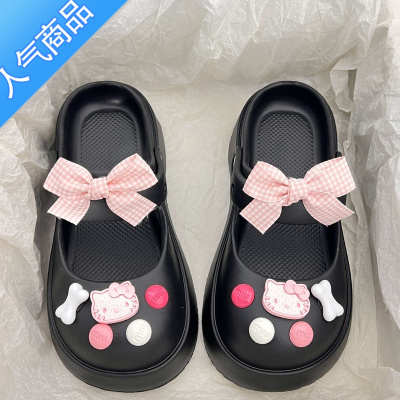 SUNTEK可爱KT蝴蝶结!ins纯欲少女夏日踩屎感云朵厚底松糕玛丽珍洞洞鞋