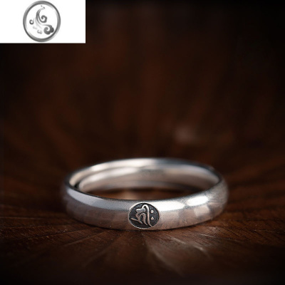 JiMiS925银银八大生肖本命像戒指男女情侣款对戒个性潮复古平安