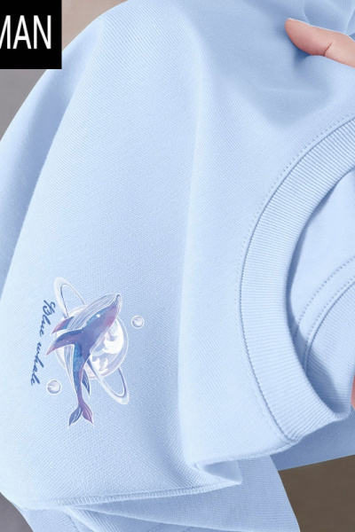 HLCOMAN蓝色短袖T恤男显白鲸鱼青少年初中高中生小清新夏装大码半袖