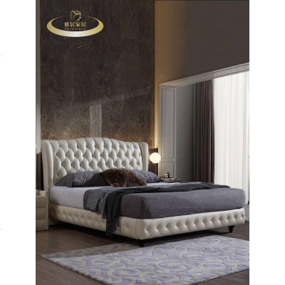 北欧真皮床现代简约大气1.8米双人婚床ins网红床港式主卧轻奢皮床