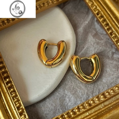 JiMi734号百搭欧美风镀金不掉色大耳环简约风显脸小耳扣新款法式