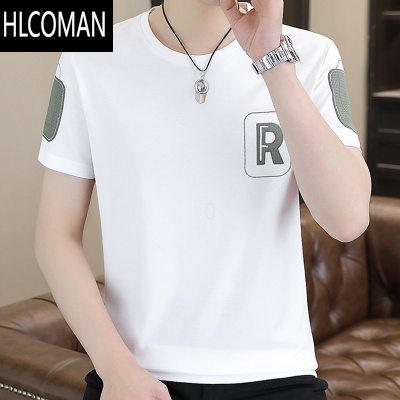 HLCOMANt恤男短袖2024夏季新款半袖小衫修身潮流圆领体恤白色薄款衣服棉