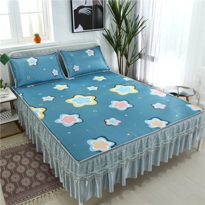 美帮汇可水洗折叠冰丝凉席三件套床裙床笠款夏季夏天机洗的凉滑床单软席