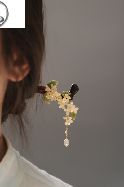 JiMi桂花簪子木簪发簪黑檀木头饰盘发丸子头旗袍配饰日常简约发饰木质