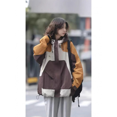 户外冲锋衣情侣男女年春秋季新款拼接撞色登山服休闲夹克外套