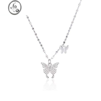 JiMi银银加长款项链女蝴蝶轻奢小钻气质锁骨链200斤胖妹粗脖大码大号