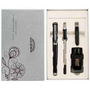 英雄(HERO)钢笔&宝珠笔2062锋芒系列双笔头墨水礼盒礼品套装 丽雅黑色