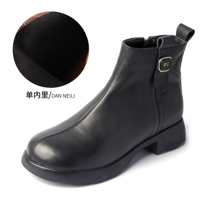 头层牛皮女靴真皮短靴软底女短靴马丁靴短皮靴女秋冬软底棉鞋