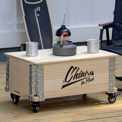 复古实木台简约储物收纳箱露营风茶几咖啡台 80*66*33cm