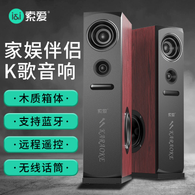 索爱(soaiy) SA-K22家用音响套装客厅家庭影院电视K歌低音炮组合有源落地式高端环绕蓝牙音箱一对 双话筒【三单元木质音箱一对】