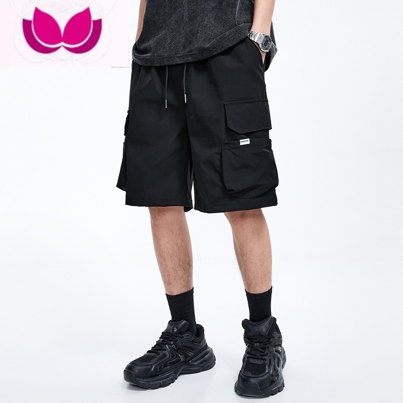 七斓美式工装裤男款夏季暗黑高街多口袋短裤宽松直筒运动休闲五分裤子