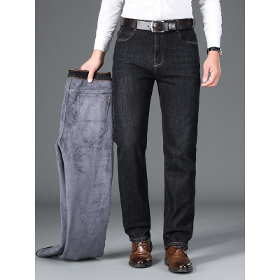 直筒加绒牛仔裤男式中年商务舒适休闲裤男Jeanstrousers_1