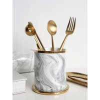 家柏饰(CORATED)态生活 ins北欧陶瓷大理石纹收纳桶金色化妆刷收纳筒金边笔筒花瓶