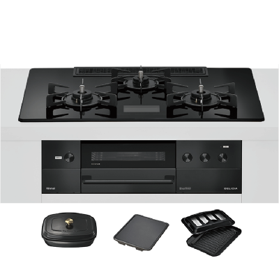 日本代购林内DELICIA75(电源版 带深烤盘 )燃气灶嵌入式天然气RHS72W38M17VCBW水晶黑色24年新款