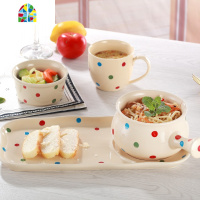 早餐组合餐具碗碟套装创意手柄碗汤碗碗筷碗盘家用个性一人食单人 FENGHOU [10件套]喜悦米黄