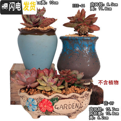 三维工匠多肉花盆陶瓷粗陶透气简约肉肉植物创意复古大小口径花盆 EEE43-44花89三件套 大花盆容器
