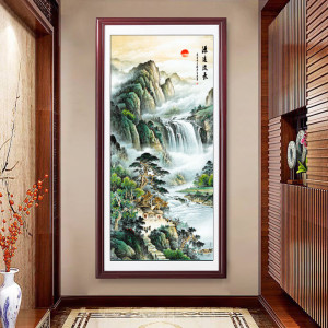 维诺亚源远流长玄关装饰挂画新中式入户走廊过道竖版茶室壁画山水画国画