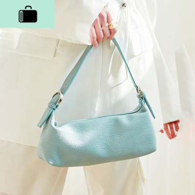 简约法棍包女2020春季新款气质柔软时尚长方形单肩手提斜挎腋下包NEW LAKE 浅蓝色女士单肩包