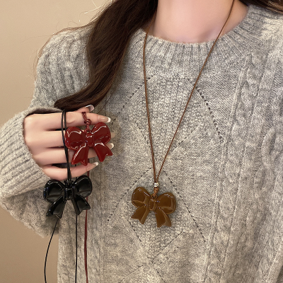 蝴蝶结长款项链女极简小众设计百搭卫衣链2024新款皮绳毛衣链配饰送女朋友老婆情人节七夕生日礼物