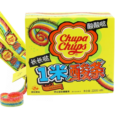 珍宝珠1米酸条55g*1条彩虹色酸砂糖软糖糖果长儿童零食舌头快乐休闲食品