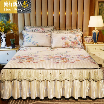 冰丝凉席三件套1.8m欧式夏季床裙床罩可拆卸机洗1.5米2夹棉软席子 三维工匠凉席/凉枕